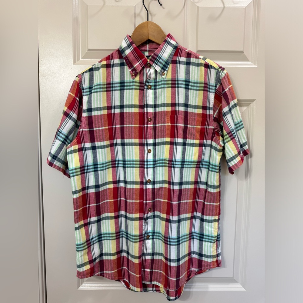 Lands End Pineapple Madras Short Sleeve Shirt
